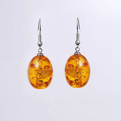 Fashion Retro Oval Explosion Amber Earrings