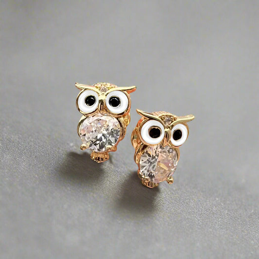 Cute With Diamonds Zircon Owl Stud Earrings For Women