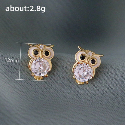 Cute With Diamonds Zircon Owl Stud Earrings For Women