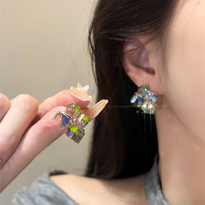 Women's Fashion Colorful Square Crystal Stud Earrings