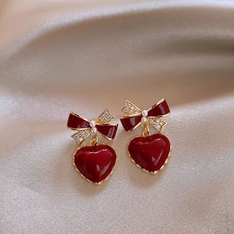 Special Interest Light Luxury Graceful Bow Love Heart Stud Earrings Women