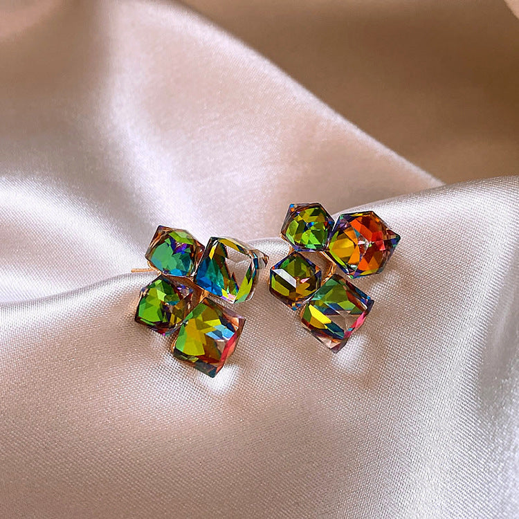 Women's Fashion Colorful Square Crystal Stud Earrings