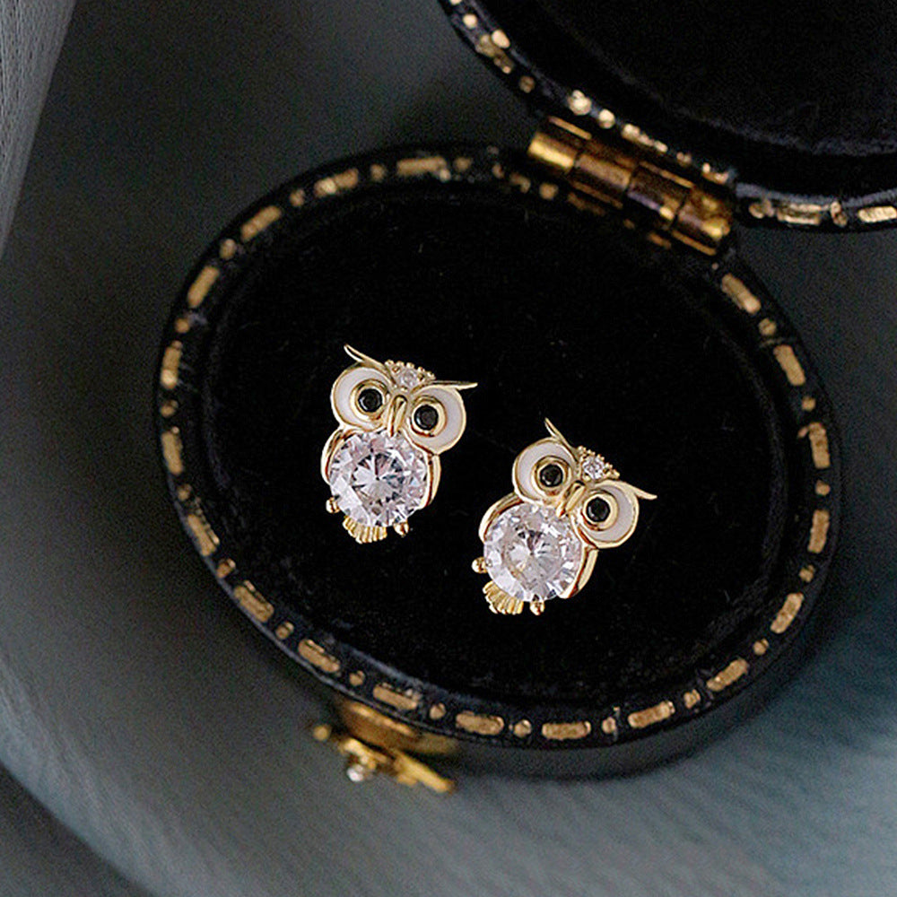 Cute With Diamonds Zircon Owl Stud Earrings For Women