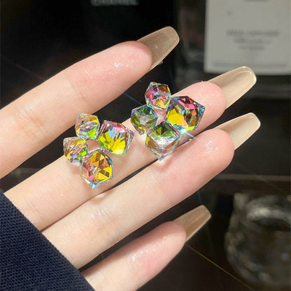 Women's Fashion Colorful Square Crystal Stud Earrings