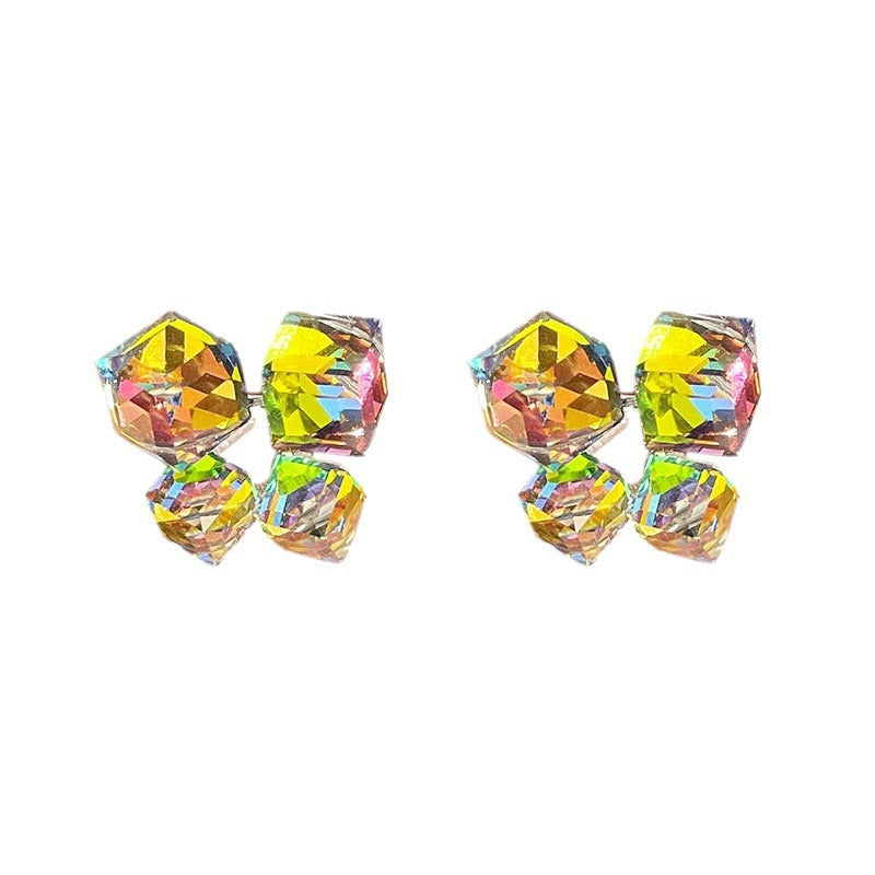 Women's Fashion Colorful Square Crystal Stud Earrings