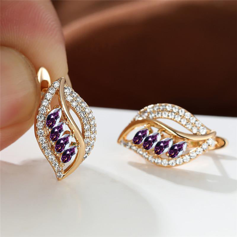 Four Diamond Leaf Slightly Zircon-encrusted Stud Earrings High-grade